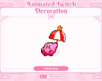 Animated Pixel Umbrella Kirby Decoration for Twitch, Animated Kirby Overlay, Animated Stream Decoration, Kawaii Twitch Overlay, 8 Bit Deco