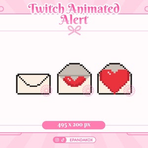 Animated Pixel Heart Letter Alert for Twitch, Streaming Heart Alerts, Heart Twitch Alerts, Streamlabs alerts, Valentine's day Alerts, Alerts