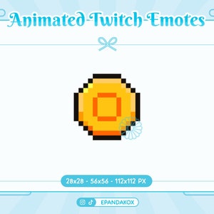 Animated Coin Emote for Twitch, Animated Pixel Emotes, 8 bit Animated Coin Emote, Yellow Animated Coin, Animated Pixel emotes for Stream