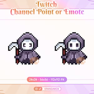 Pixel Grim Reaper Twitch Emote, Horror Skeleton, Reaper Channel Points Icon, Cute Pixel Skull Emote, 8 Bit Reaper, Twitch Reward, Dead Emote