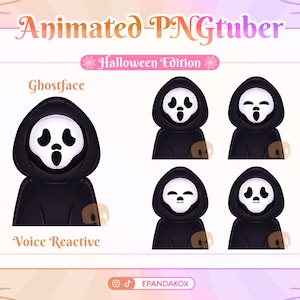 GhostFace PNGTuber-model voor Twitch, streaming mascotte, mascotte met expressies Twitch, reactieve stem, Vtuber, Halloween Pngtuber, Giftuber