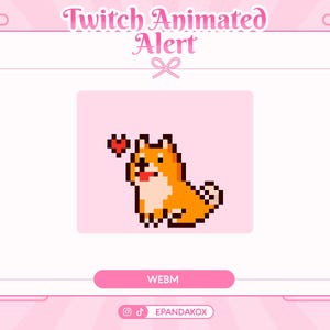 Pixel Shiba Inu Animated Twitch Alert, Cute Shiba Pet Stream Overlay, Kawaii Shiba Stream Alerts, Animated Pixel Alert Assets Twitch, 8 bit