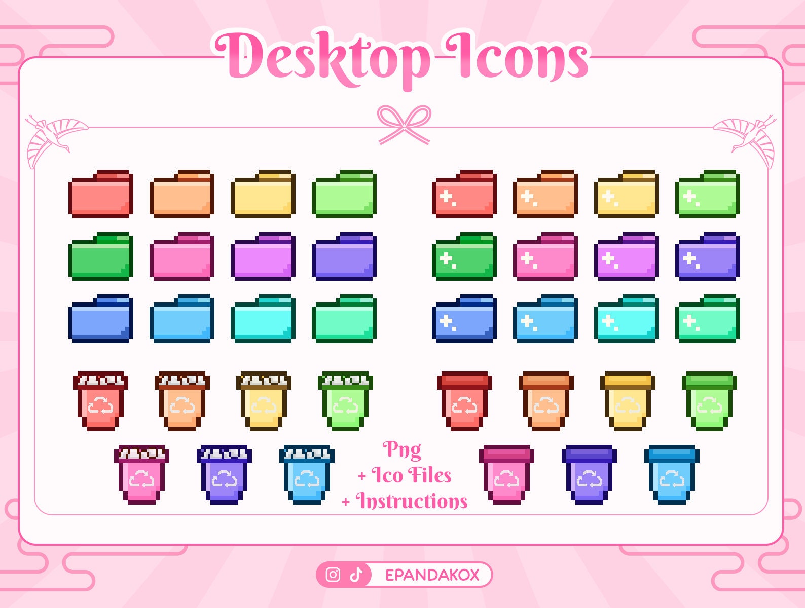 Folder Retro Computer Pixel Colored Folders and Recycle Bins, Computer Desktop Icons, Retro ...
