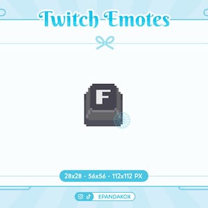 Pode incluir: Uma tecla de teclado pixelada de cor cinza com a letra "F" em branco. A tecla está sobre um fundo branco com um design floral azul e branco.