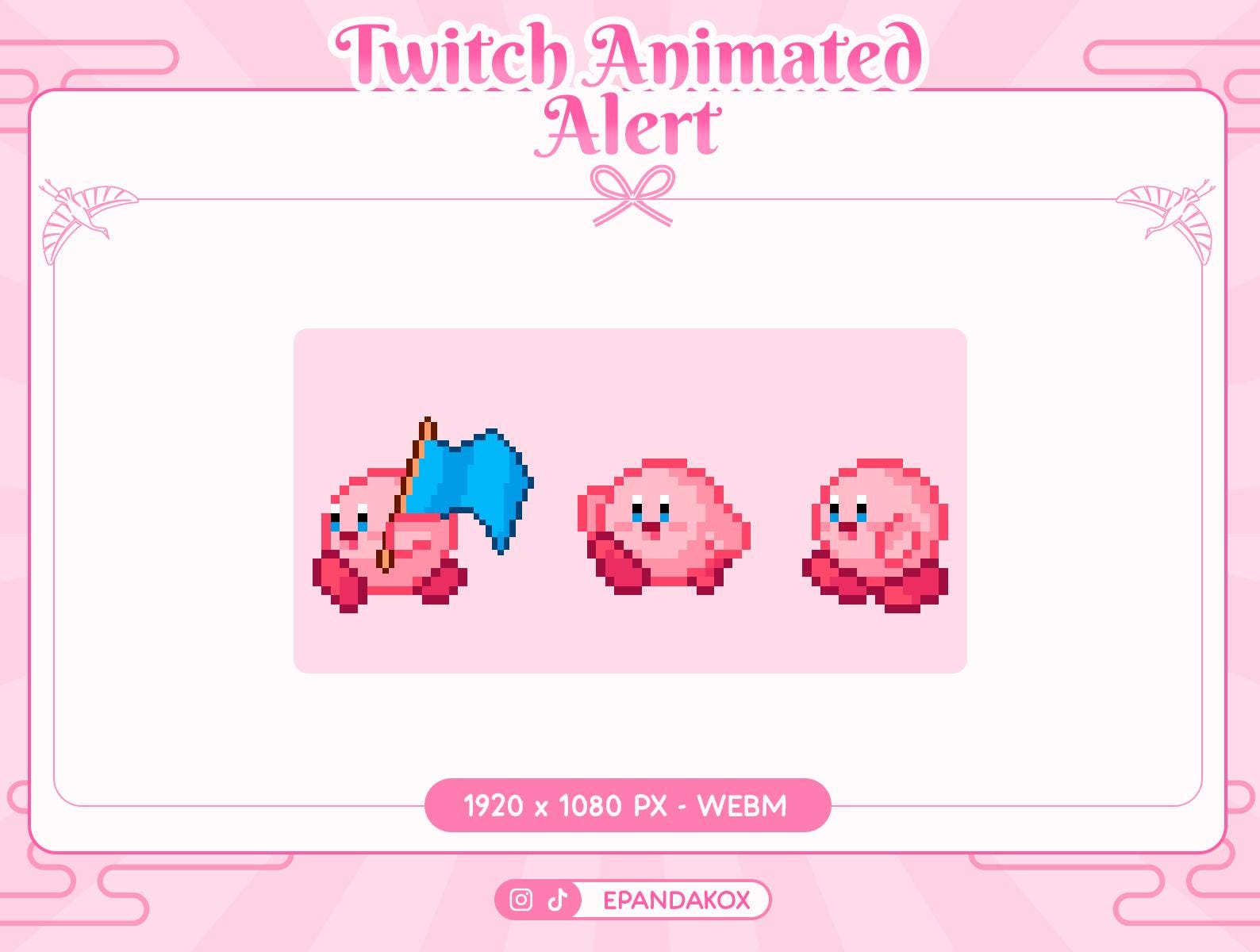 Pixel Kirby Animated Twitch Raid Alert, Cute Pet Raid Stream Overlay, Kawaii Kirby Stream Alerts, Animated Pixel Alert Assets Twitch, 8 bit