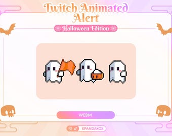Pixel Halloween Ghost Animated Twitch Raid Alert, Cute Pet Raid Stream Overlay, Spooky Ghost Alerts, Spooky Animated Pixel Alert Assets