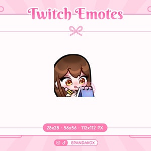 Brunett Chibi-tjej som antecknar Emote Twitch, Anpassade Twitch-emotes, Söta emotes, Bruna Chibi-tjej-emotes, Discord-emotes, Stream-emotes