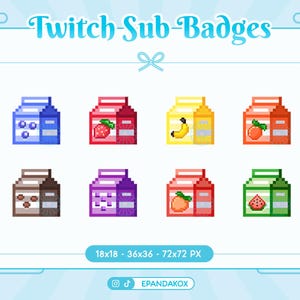 Emblemas Pixel Milkshake Sub para Twitch, Emblemas Pixel art, Emblemas Pixel Drink Sub, Emblemas Milk Carton, Emblemas Twitch Sub, Emblemas Cute Pixel