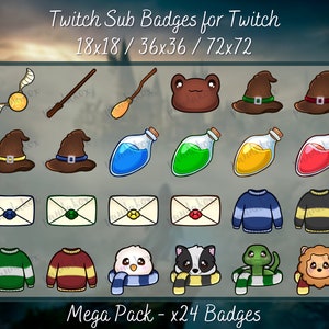 Magic Houses Badges Pack for Twitch, Twitch sub badges, Magic Stream Decoration, Hogwarts Legacy Badges, Wizard badge pack, Magic badges, HP
