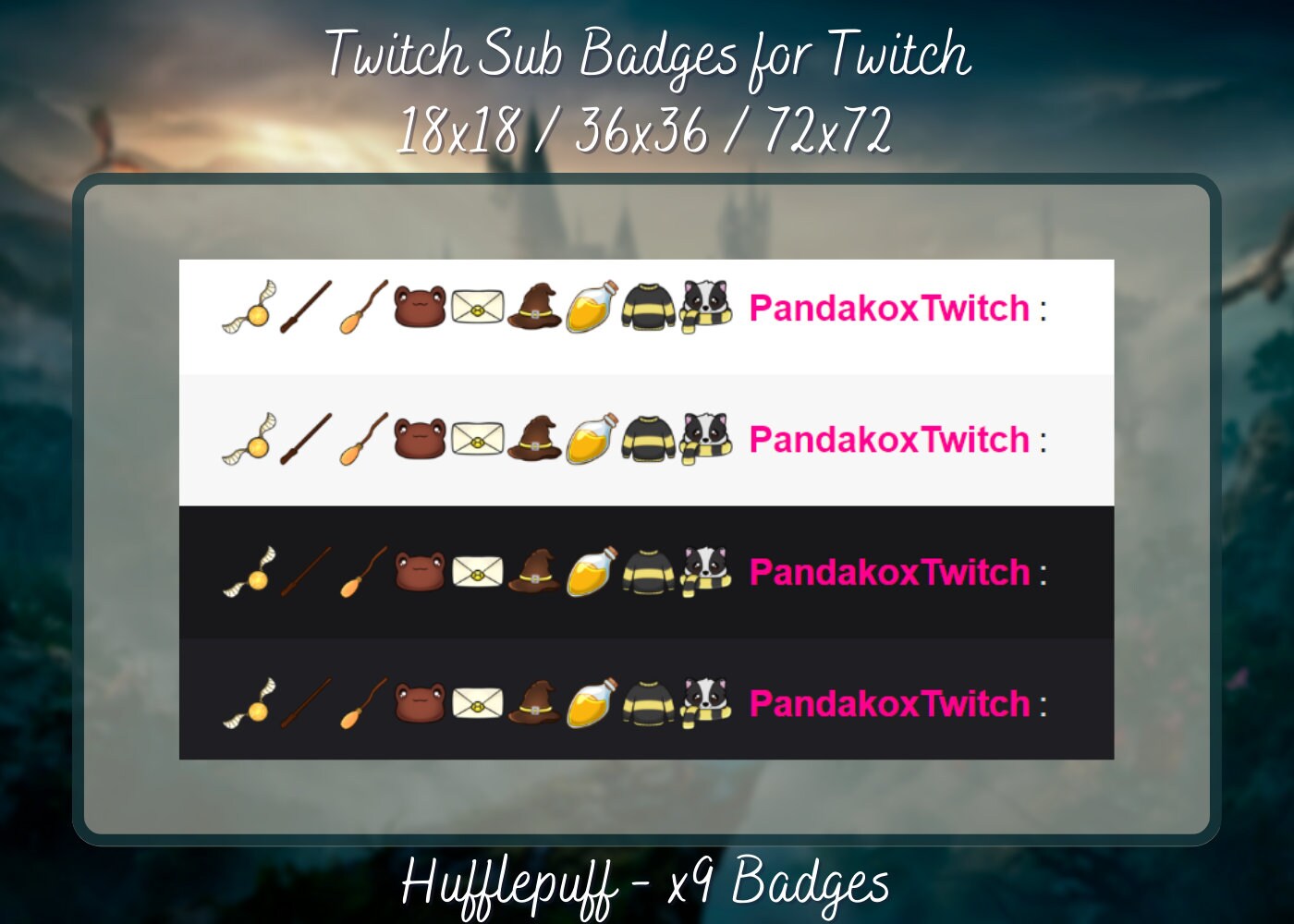 Magic Houses Badges Pack for Twitch, Hufflepuff Twitch Sub Badges ...