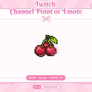 Cherry Channel Points for Twitch, Fruit Pixel Emotes, 8 bit Channel Points, Food Channel Points, Pixel Cherry Emote, Twitch Food Rewards