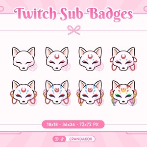 Kitsune Fox Mask Badges Twitch, Japanese Mask Badges, Japanese Sub Badges, Japanese Discord Roles, Fox Sub Badges, Kitsune Evolution Badges