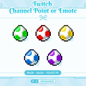 Pixel Yoshi Egg Channel Points for Twitch, Twitch Channel Point Icon, Twitch Pixel Emotes, Stream emotes,  Twitch Rewards, Mario Bros Emotes