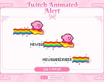 Kirby Animated Alert Twitch, Pixel Animated Alert Twitch, Kawaii Animated Alert Twitch, New subscriber, New follower alert, Pixel overlays