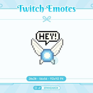 Emotka Pixel Attention dla Twitcha, emotki 8-bitowe, emotka Blue Zelda, emotka Navi, emotka Hej, emotki powitalne, emotikony Pixel Zelda, emotikony retro
