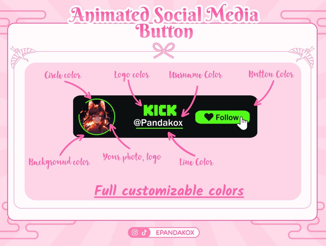 Animated Follow Button for Kick, Animated Kick Decoration, Animated ...