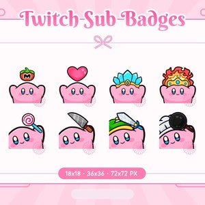 Kirby sub badges for Twitch, Kirby Bit badges, Stream Badges, Kawaii Sub Badges, Kawaii Kirby, Cute twitch badges, aesthetic Sub badges