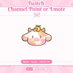 Cute Fruit Cow Emote Twitch,  Kawaii Cow Channel Point, Cow Emote for Stream, Cow Emote Discord, Brown Cow Channel Point, Channel Rewards