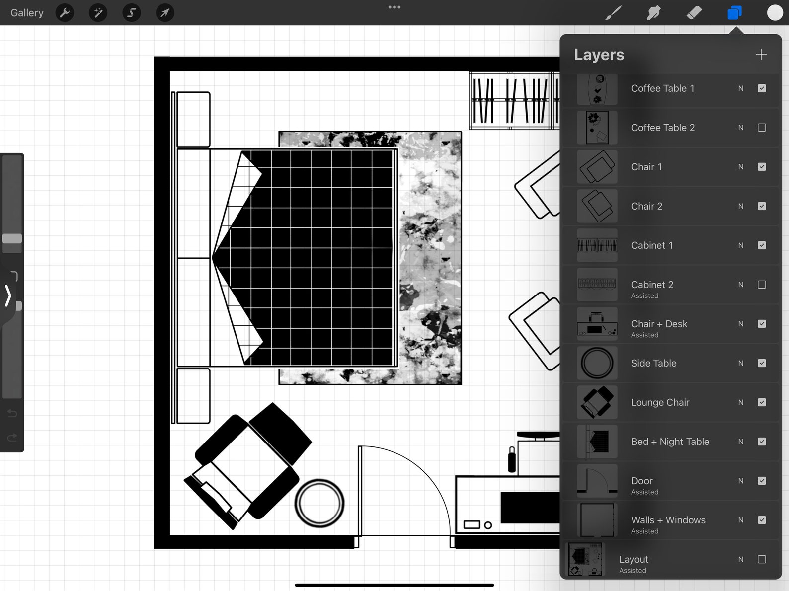 Architectural Bedroom Layout for Procreate | Bedroom Design 32 ...