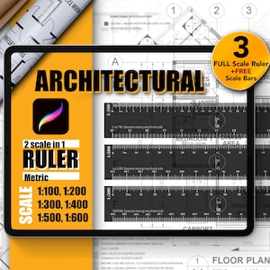 Procreate Architectural Rulers | 2-in-1 Metric Scale Rulers | 3 Transparent Black-SET 4 | Precision Tool for Digital Design| Free Scale Bars