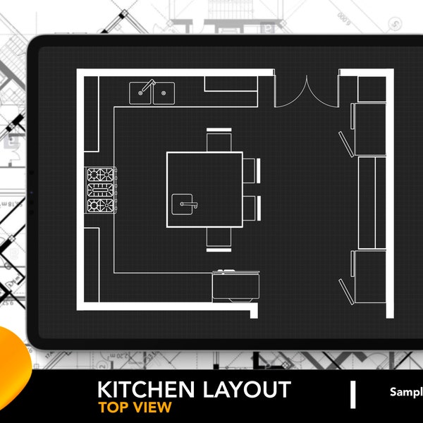 Architectural Kitchen Layout for Procreate | Kitchen Design 2 | Kitchen Layout Plan | Procreate Editable Room Layout | FREE Grid Brushes!