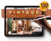 Vintage Color Palettes for Procreate | 150 Colors for Interior Design | Bedroom, Kitchen, Toilet & Bath, Dining Room, and Living Room