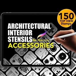 150 Architectural and Interior Design Stencils for Procreate | Accessories Collection | TOP VIEW STAMPS