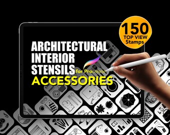 150 Architectural and Interior Design Stencils for Procreate | Accessories Collection | TOP VIEW STAMPS