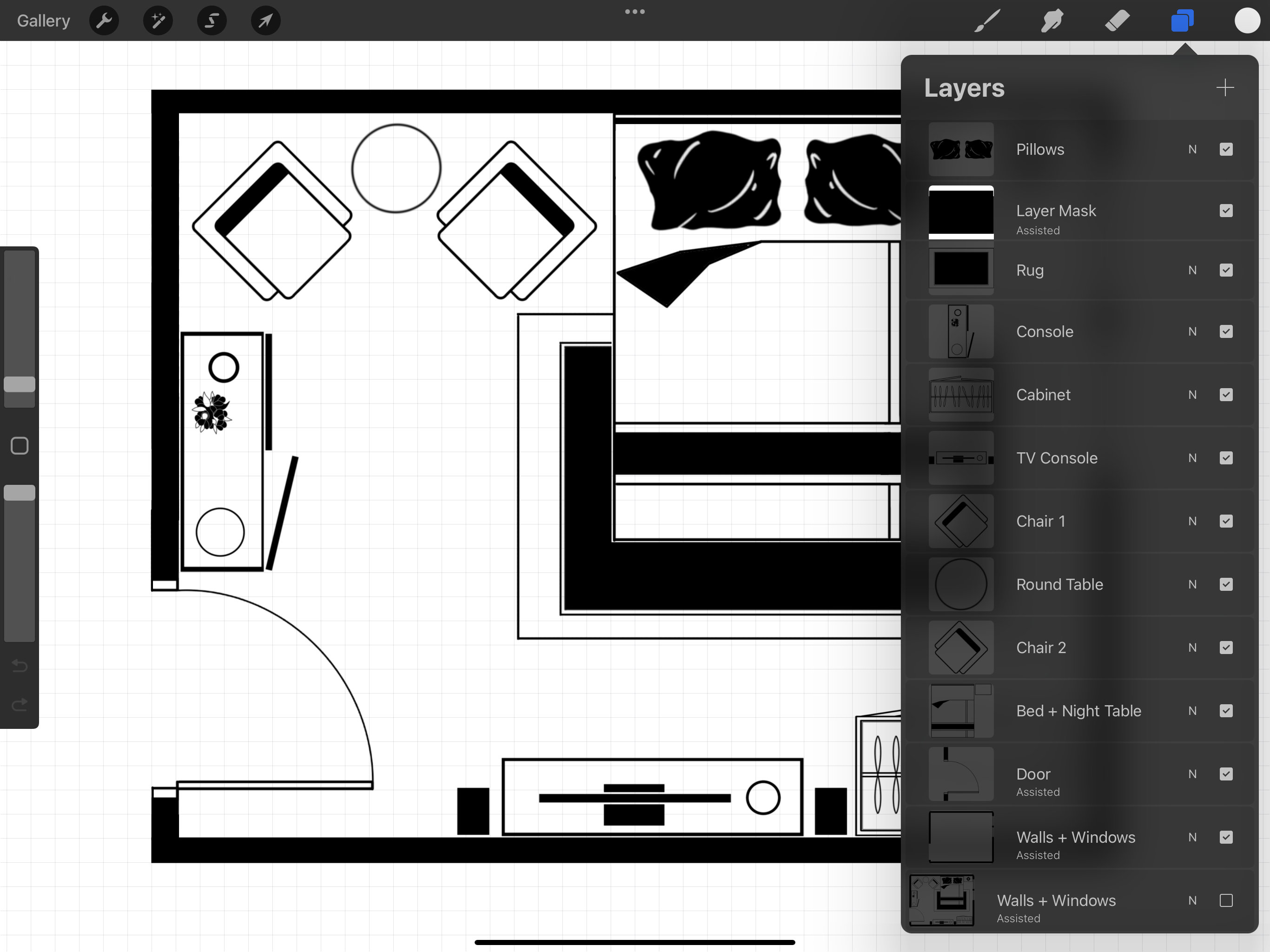 Architectural Bedroom Layout for Procreate | Bedroom Design 24 ...