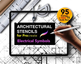 95 Architectural Stencils for Procreate | Electrical Symbols for Floor Plans | PLUS Free Scale Bars!