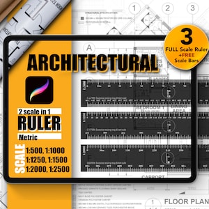 Procreate Architectural Rulers | 2-in-1 Metric Scale Rulers | 3 Transparent Black-SET 7 | Precision Tool for Digital Design| Free Scale Bars