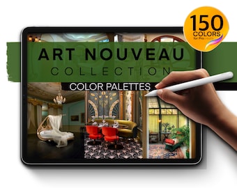 Art Nouveau Color Palettes for Procreate | 150 Colors for Interior Design | Bedroom, Kitchen, Toilet & Bath, Dining Room, and Living Room