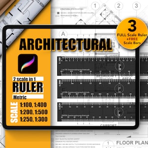 Procreate Architectural Rulers | 2-in-1 Metric Scale Rulers | 3 Transparent Black-SET 2 | Precision Tool for Digital Design| Free Scale Bars