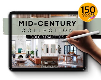 Mid-century Color Palettes for Procreate | 150 Colors for Interior Design | Bedroom, Kitchen, Toilet & Bath, Dining Room, and Living Room