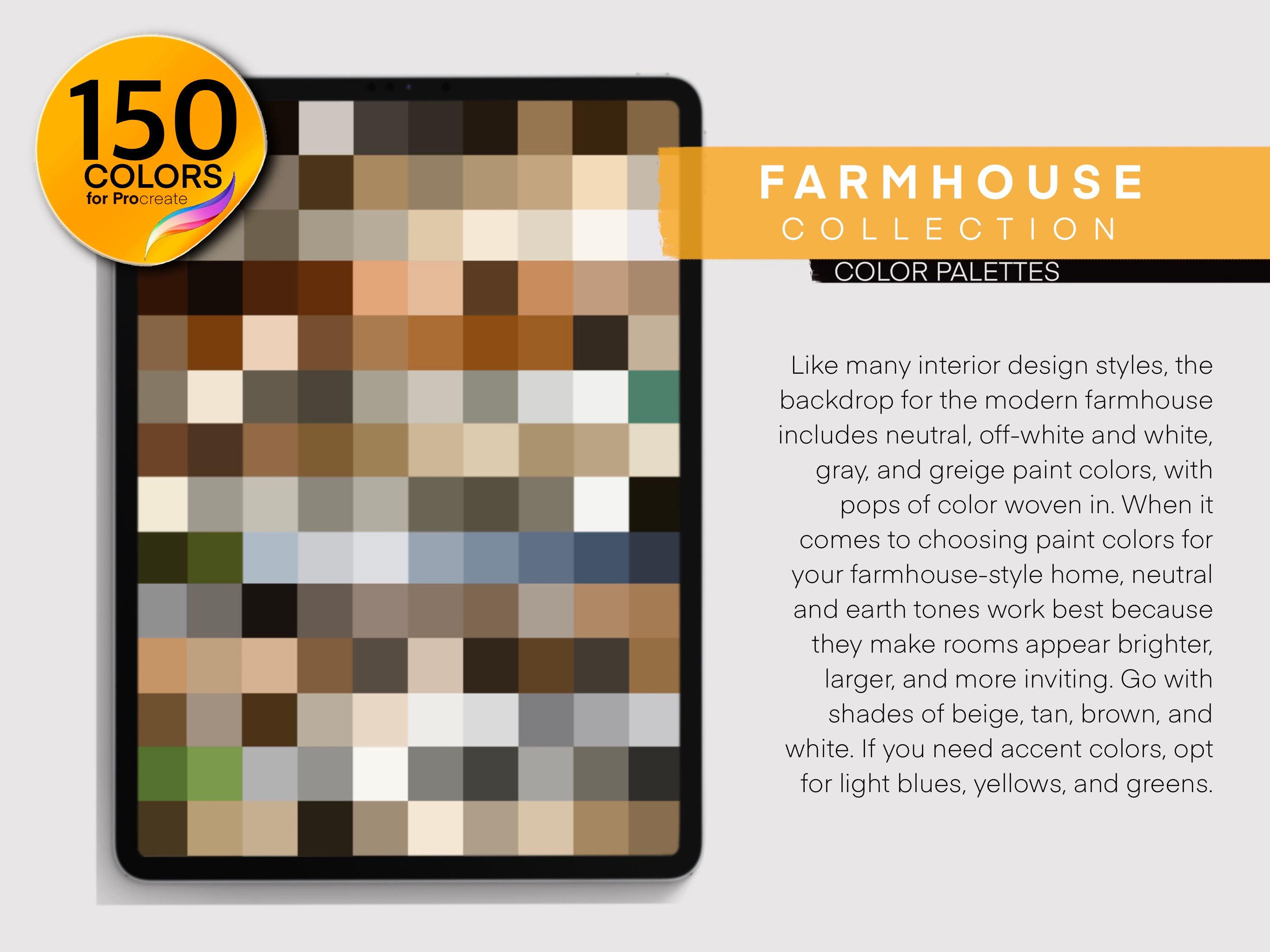 Farmhouse Color Palettes for Procreate | 150 Colors for Interior Design ...
