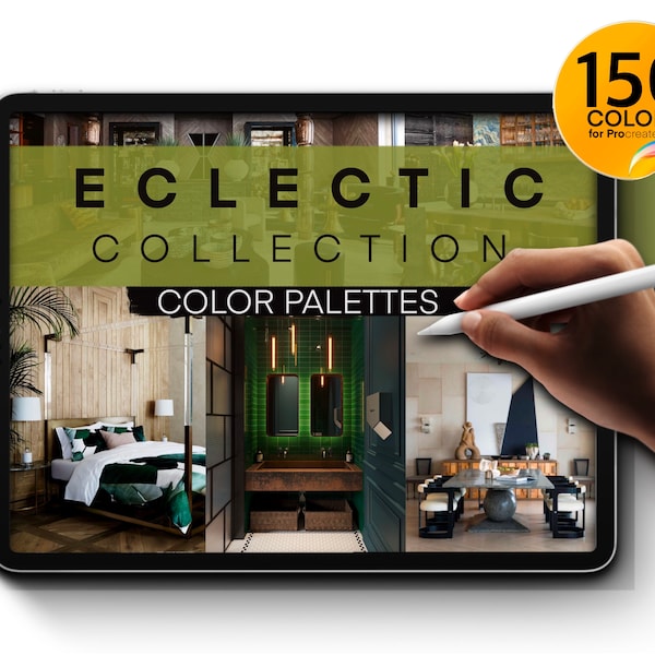 Eclectic Color Palettes for Procreate | 150 Colors for Interior Design | Bedroom, Kitchen, Toilet & Bath, Dining Room, and Living Room