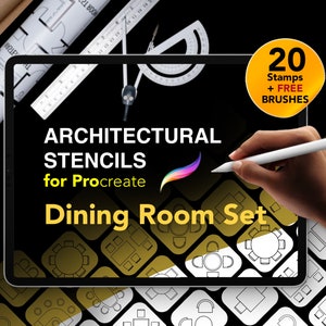 20 Architectural Stencils for Procreate | Dining Room Set Furniture | PLUS Free Brushes!
