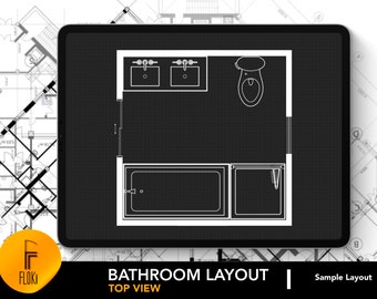 Architectural Bathroom Layout for Procreate | Bathroom Design 2| Bathroom Floor Plan | Procreate Editable Room Layout | FREE Grid Brushes!