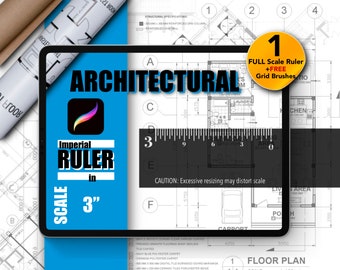 Procréez des règles architecturales | Règle impériale/anglaise en 3 pouces | COMPLET Noir transparent | Règle de précision numérique | Pinceau quadrillé gratuit