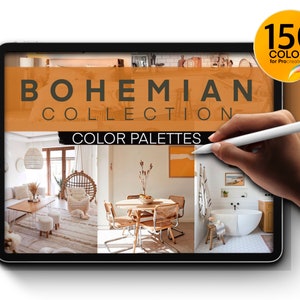 Bohemiska färgpaletter för Procreate | 150 färger för inredning | Sovrum, kök, toalett och badrum, matsal och vardagsrum