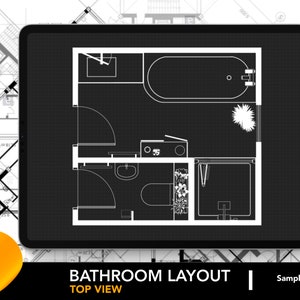 Architectural Bathroom Layout for Procreate | Bathroom Design 53 | Bathroom Floor Plan | Procreate Editable Room Layout | FREE Grid Brushes!