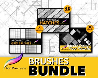 Designer's Starter Kit Brush Bundle for Procreate | 76 Basic Architectural Gridlines, Hatches, & Floor Patterns | PLUS Free Scale Bars!
