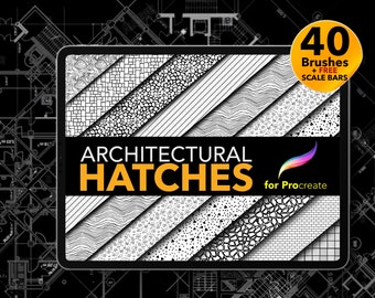 40 Architectural Brushes for Procreate | Hatches for Floor Plans | PLUS Free Scale Bars!