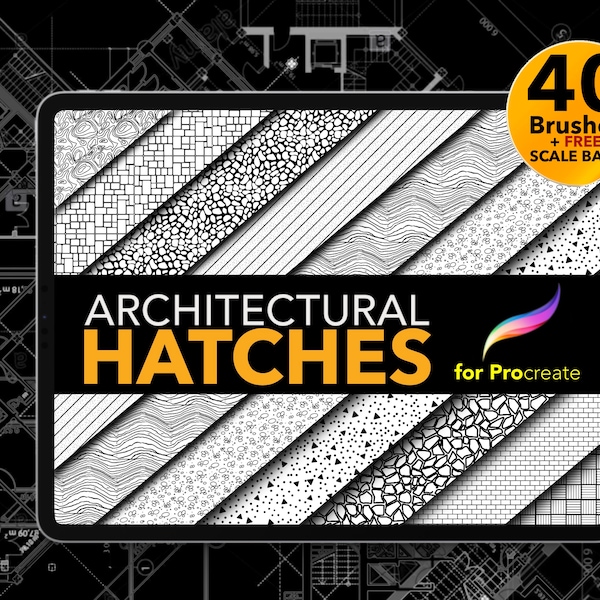 40 pinceles arquitectónicos para Procreate / Escotillas para planos de planta / ¡MÁS barras de escala gratis!