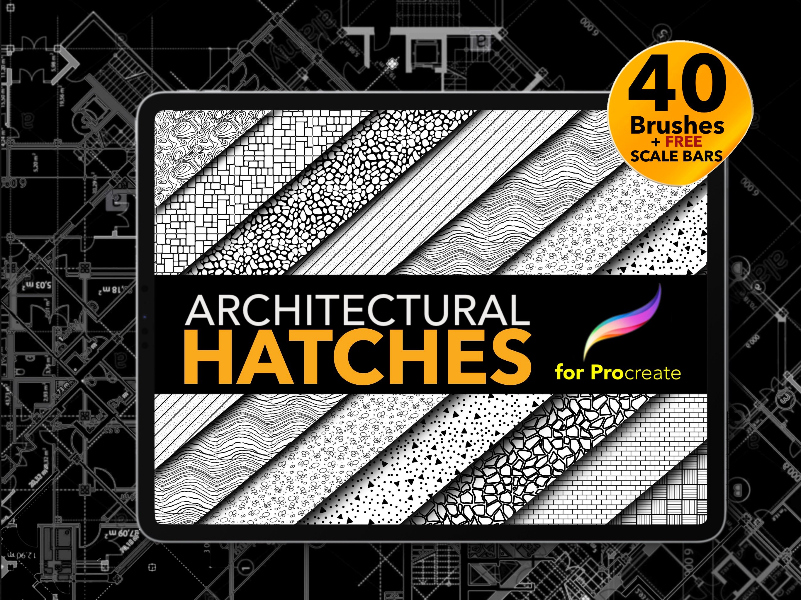 40 Architectural Brushes for Procreate Hatches for Floor Plans PLUS