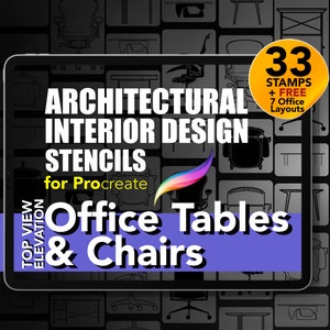 33 Architectural and Interior Design Stencils for Procreate | Office Tables & Desks Collection | PLUS Free Office Layouts