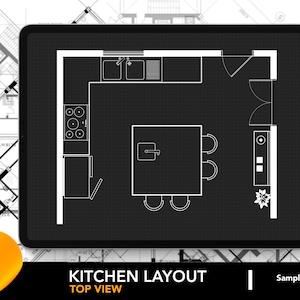 Architectural Kitchen Layout for Procreate | Kitchen Design 8 | Kitchen Layout Plan | Procreate Editable Room Layout | FREE Grid Brushes!