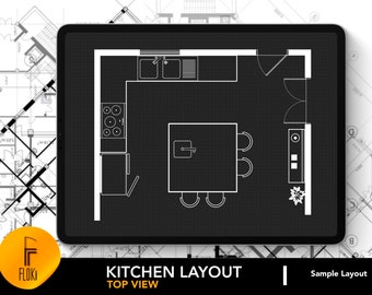 Architectural Kitchen Layout for Procreate | Kitchen Design 8 | Kitchen Layout Plan | Procreate Editable Room Layout | FREE Grid Brushes!