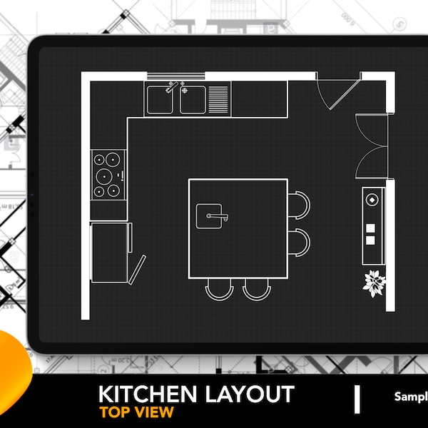 Architectural Kitchen Layout for Procreate | Kitchen Design 8 | Kitchen Layout Plan | Procreate Editable Room Layout | FREE Grid Brushes!