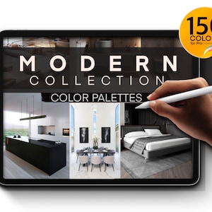 Moderna färgpaletter för Procreate | 150 färger för inredning | För sovrum, kök, toalett och badrum, matsal och vardagsrum